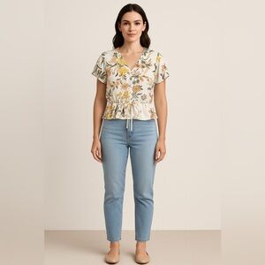 🌸 LOFT Outlet Floral Drawstring Peplum Blouse 🌸Size XS